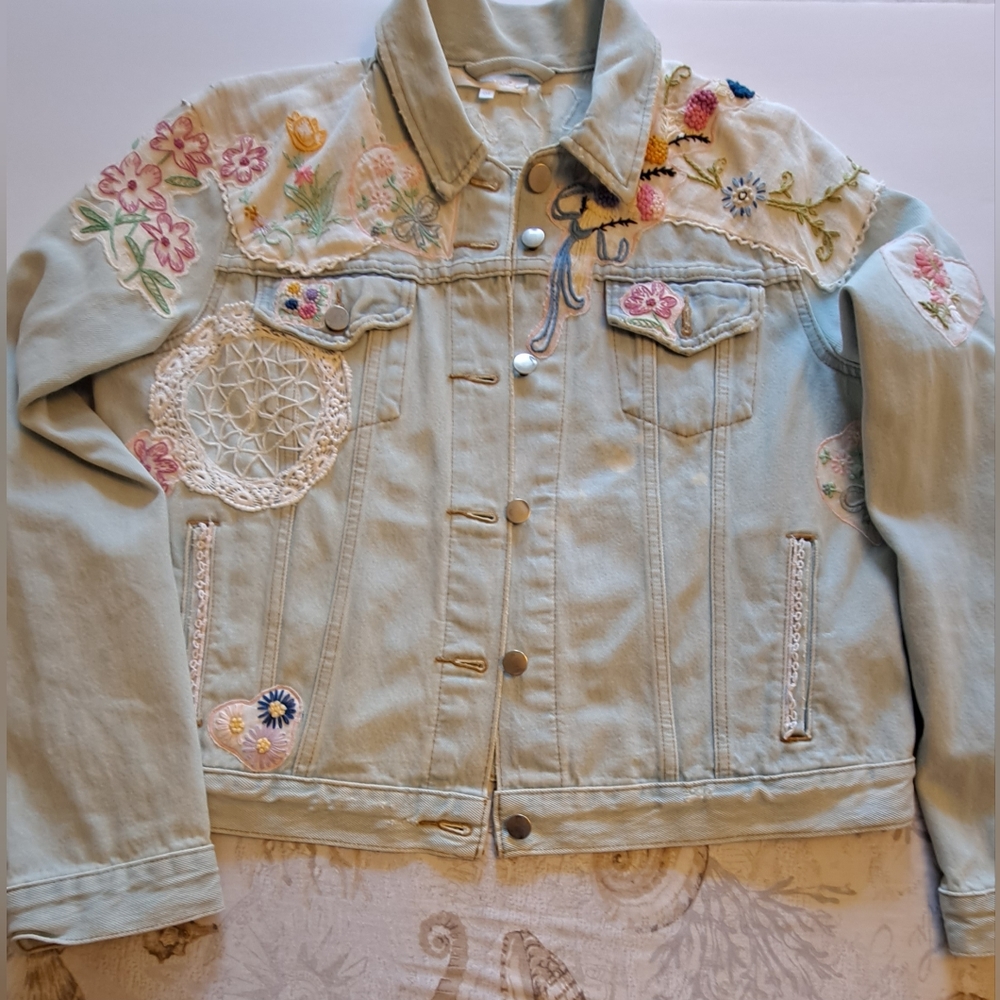 LOVESHACKFANCY Embroidered Denim Jacket, O/S